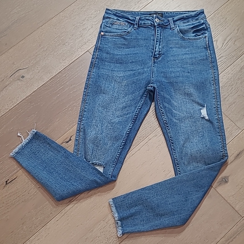 Judy Blue Skinny Fit Jeans Women's sz 7/28 High Rise Stitch Detail Crop Denim